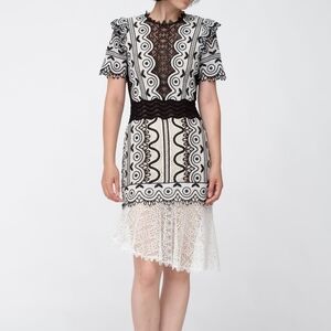 SEA NEW YORK Lola Lace Asymmetrical Hem Midi Dress | SZ 2